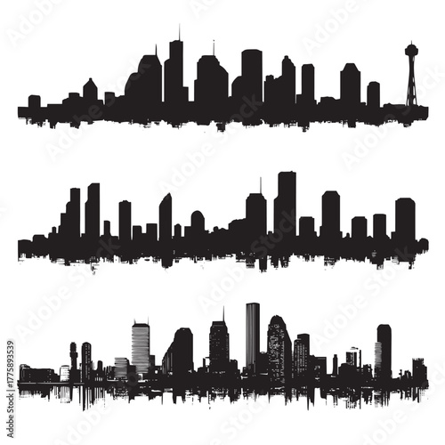 Houston skyline silhouette set isolated on white background