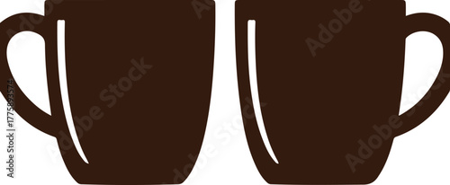 Two Brown Coffee Cups Silhouette Minimalist Flat Design Vector