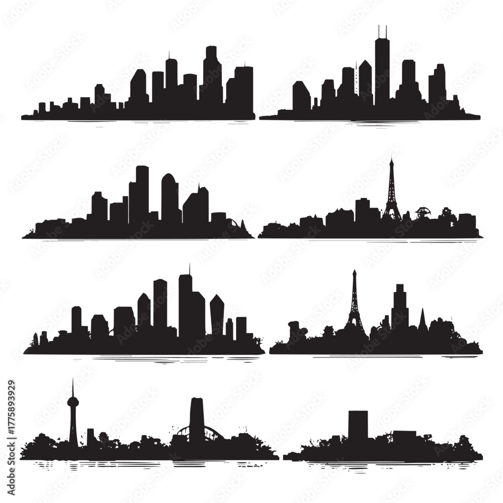 Fototapeta premium Houston texas skyline silhouette set isolated on white background