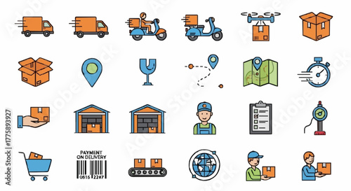 A collection of  delivery and logistics icons