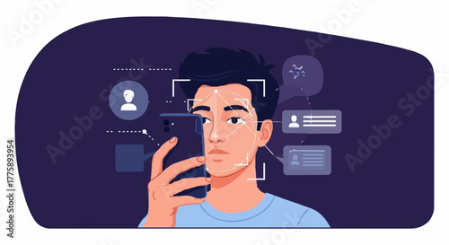 Man authentication security  with face  Digital access control system, cybersecurity