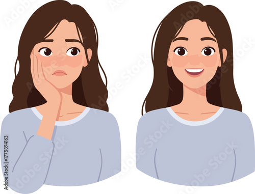 Two Women Expressions Sad and Happy Minimalist Flat Illustration