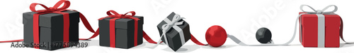 Vector Gifts Black Red White Ribbons Isolated Objects Festive Celebration