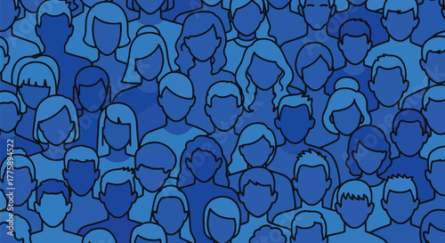 Blue people crowd vector illustration for social media design