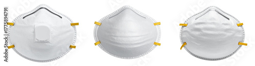 Three Protective Masks Displayed Against A Transparent Background Representing Health Safety and Medical Protection