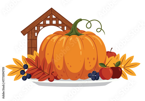 Autumn Harvest Pumpkin Display Vector Illustration