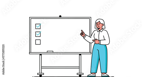 Woman presenting checklist on whiteboard business presentation vector