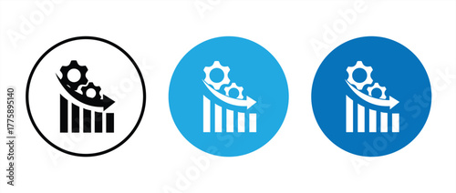 A black circled business performance decline icon. A symbol of declining productivity and loss of process efficiency. Vector illustration
