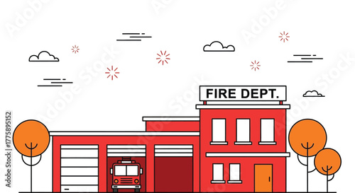 Fire station vector illustration emergency service fire truck art