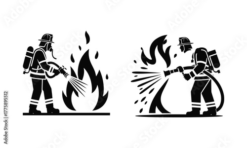 Firefighter extinguishing fire