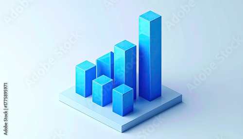 Blue 3D bar graph trending upward on light background