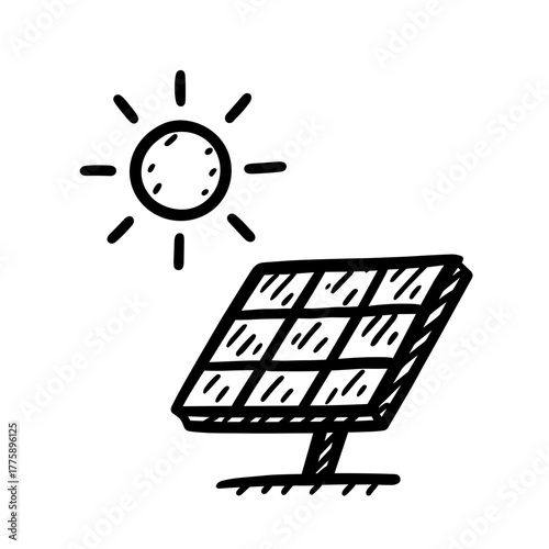 Solar panel with sun symbolizing renewable energy