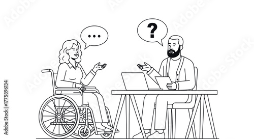 Disability inclusion job interview cartoon illustration concept