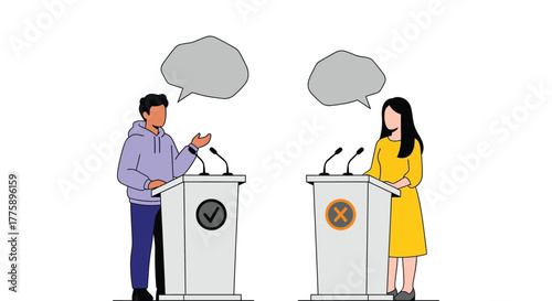 Political debate candidates discussion podium speech illustration