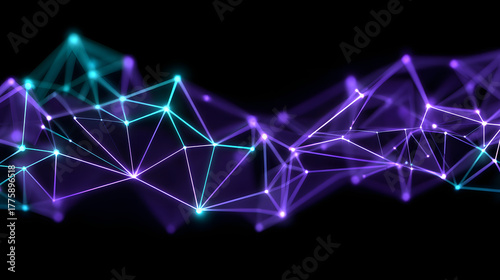 Neon network mesh glowing polygon purple light abstract connection digital web futuristic grid dynamic wave tech background luminous dot cyber line evoking curiosity and wonder in motion