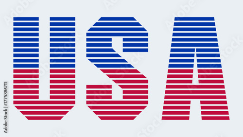 Modern USA typography with red and blue striped lines. Patriotic vector design for independence day, poster, and graphic decoration.