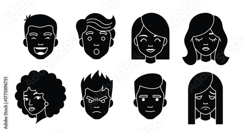 Emotions faces vector set diverse expressions character design art