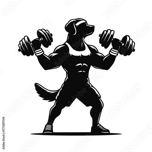 Strong Dog Lifting Weights, Muscular Canine Fitness Trainer