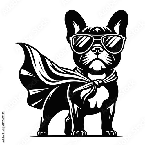 Superhero French Bulldog, Cool Dog with Glasses and Cape