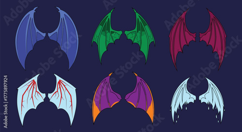 Dragon wings vector illustration colorful set fantasy design
