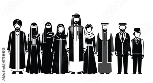 Muslims diversity traditional clothes culture vector illustration
