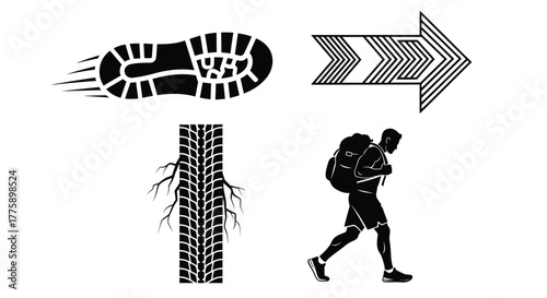 Hiking backpacking trails adventure outdoor direction illustration