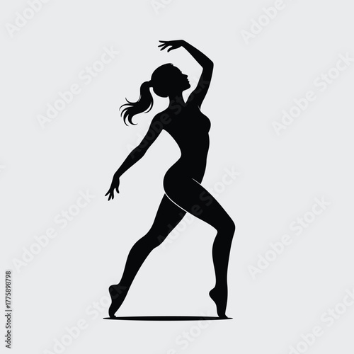 Elegant dancer silhouette graceful pose black white