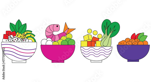 Colorful poke bowl illustration healthy food bowls vector art