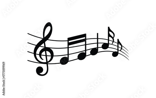 Elegant treble clef and musical notes on staff black and white