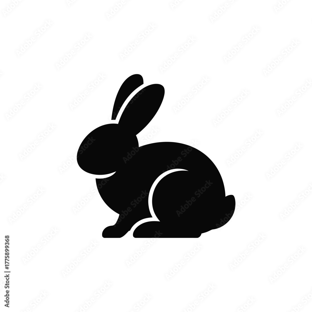 Fototapeta premium Black rabbit silhouette sitting on white background bunny