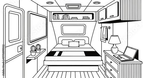 Rv interior design bedroom camper van travel trailer illustration