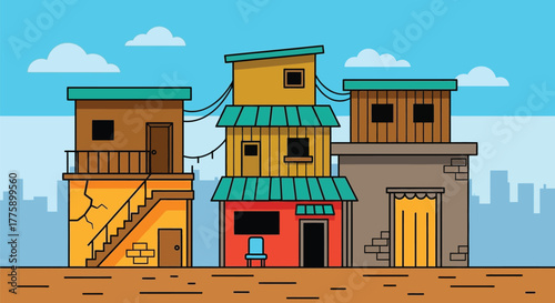 Cartoon slum cityscape illustration vector art design graphic