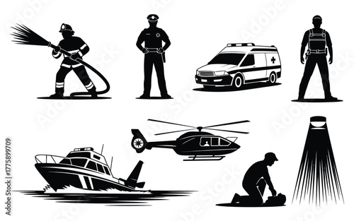 Emergency services personnel vehicles and equipment firefighter police officer