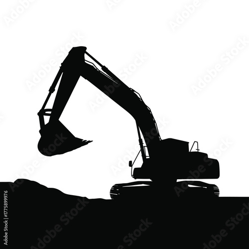 Excavator digging earth construction machine silhouette vector