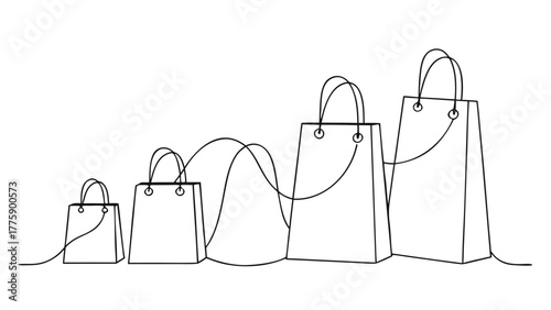 Vector illustration of colorful shopping bags arranged together, representing retail and consumerism..eps