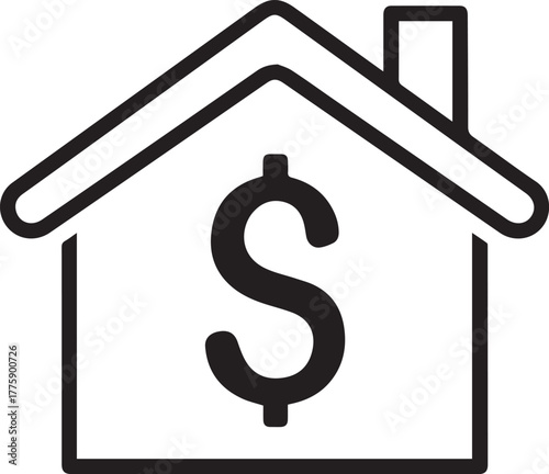 Simple home icon with dollar sign symbolizing mortgage, real estate investment, and property value, perfect for finance, housing, and loan concepts
