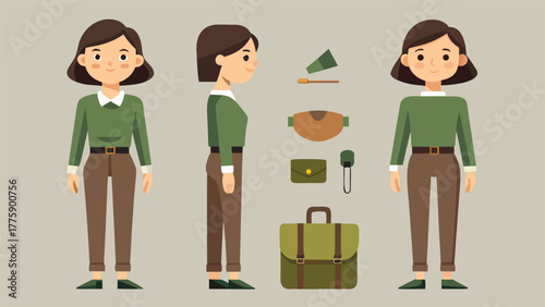 woman displaying different poses and attire, illustrating her diverse fashion sense and body language..eps