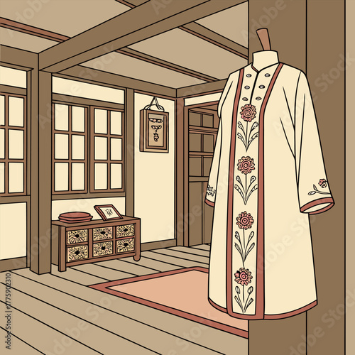 interior of a hotel room with dress