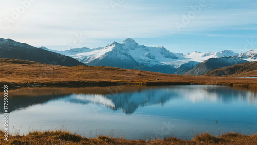 Start of Autumn solar term lake snow mountain reflection tranquil natural scenery background