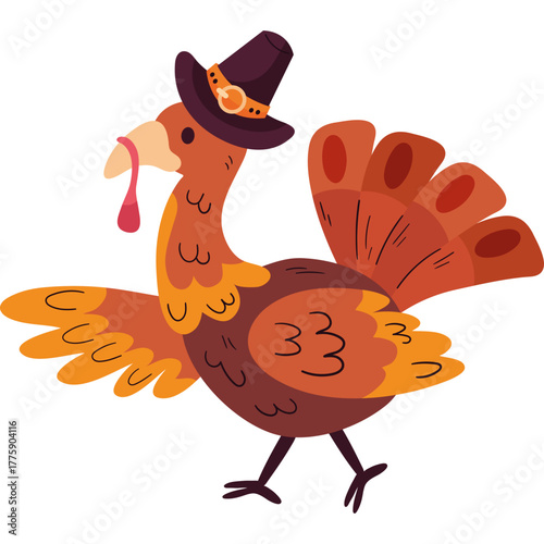 Flat Vector Illustration of a Thanksgiving Turkey