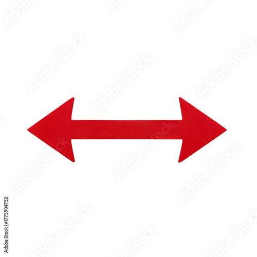 A vibrant red double-headed arrow pointing in opposite horizontal directions, isolated on a white background, symbolizing choice, contrast, and two-way direction