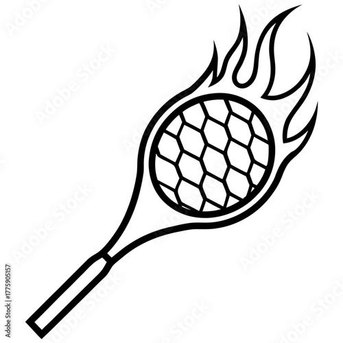 Flaming tennis racket vector graphic isolated on white background for sports theme