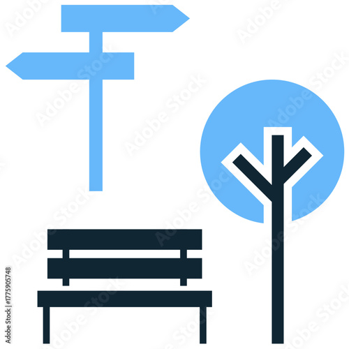 Park direction sign icon vector. Represents navigation, wayfinding, and information point. Ideal for tourism, map applications, and park management themes.