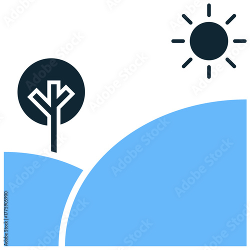Landscape icon vector. Ideal for nature, outdoors, and environment themes. This graphic symbolizes scenic views, wilderness, and natural areas for mapping or travel applications.