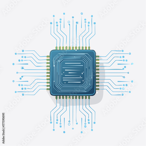 Blue and White Computer Processor Chip Illustration.