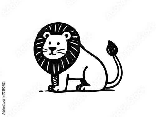 Simple lion illustration. Monochrome. Line art. Animal. Manes.