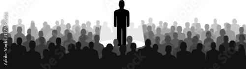 A spotlight shines a single person in a crowd, symbolizing individuality, leadership, and standing out from rest
