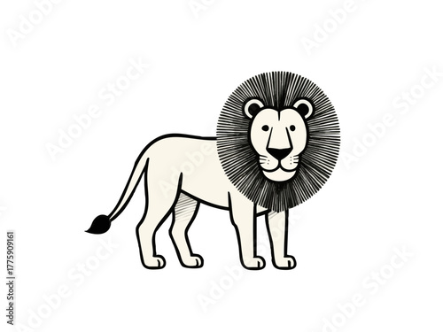 Simple lion illustration. Monochrome. Line art. Animal. Manes.