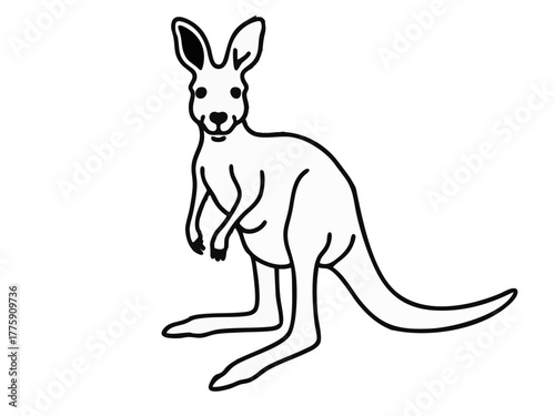 Simple illustration of a kangaroo. Monochrome. Line art. Animal. Australia.