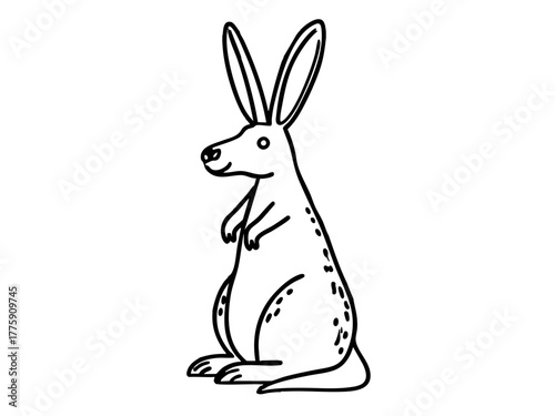 Simple illustration of a kangaroo. Monochrome. Line art. Animal. Australia.